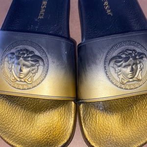 Versace Kids Black and Gold Medusa Sandals
